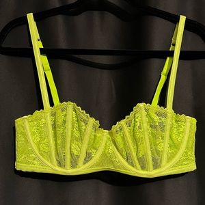 Neon Green Cage Design Balconette Bra
